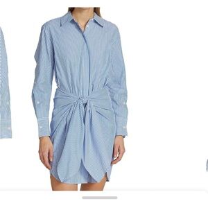 Derek Lam 10 Crosby Blue Striped Tie Waist Shirt Dress Size 6